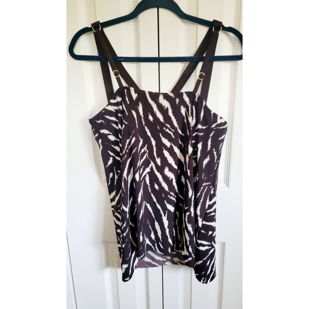 Magicsuit 12 Women's Tiered Tankini Top Brown/Eggshell Stripe Animal Print‎